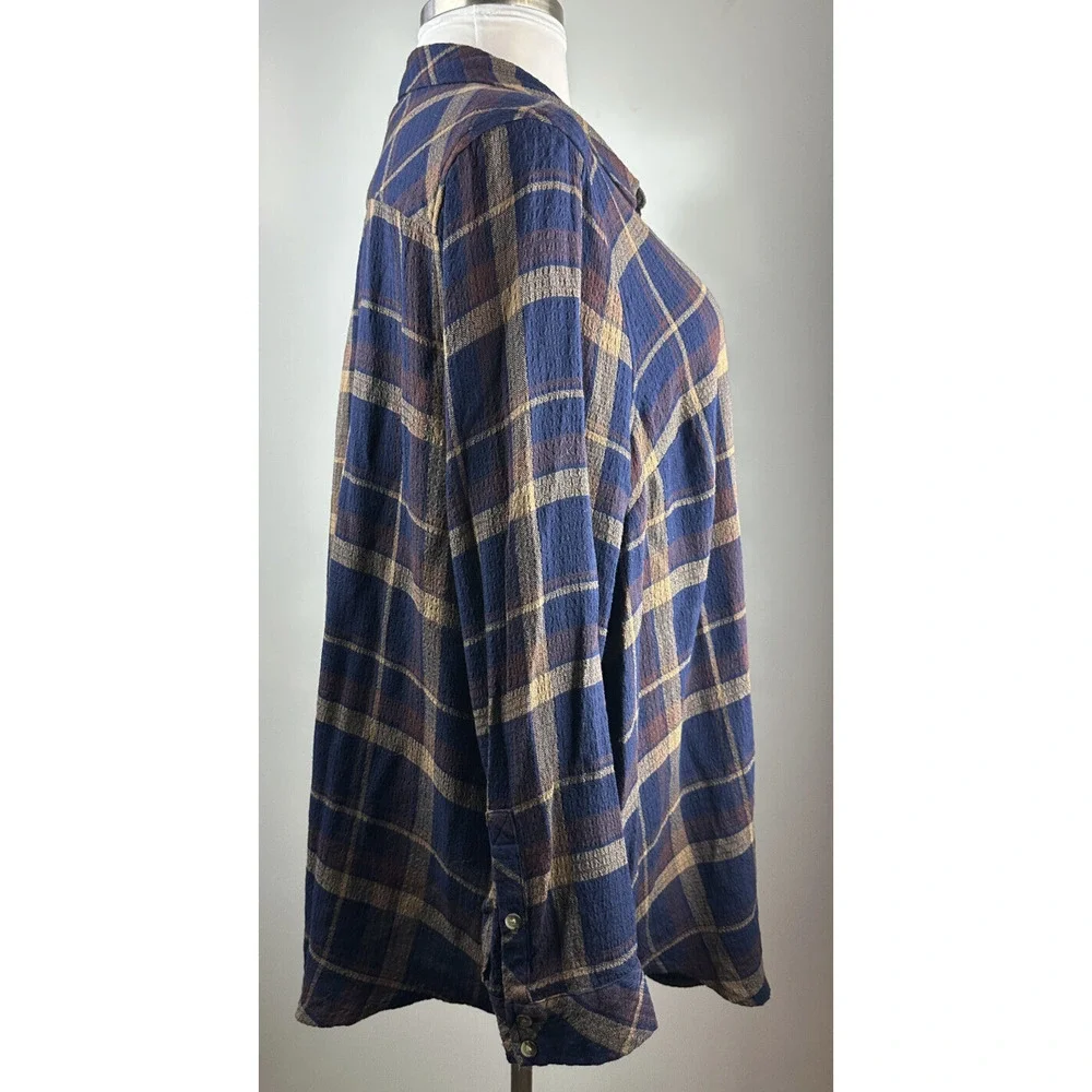 Torrid Lizzie Crinkle Flannel Gauze Button Up Tunic Navy Plaid Plus Size 3 3X - Picture 8 of 13